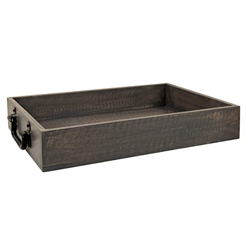 Gocraft Handmade Wooden Tray With Metal Handles | Decorative Serving Trays For Breakfast In Bed, Lunch, Dinner, Appetizers, Patio, Ottoman, Coffee Table, Party | Grey Washed Finish (15" X 11" X 2.5") #TOP2