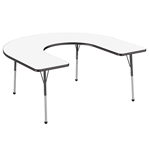 FDP Dry-Erase Horseshoe Activity School and Office Table (60 x 66 inch), Standard Legs with Ball Glides for Collaborative Spaces, Adjustable Height 19-30 inches - Whiteboard Top and Black Edge
