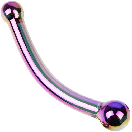 8-Inch Colored Double-Ended Glass Dildo, Crystal Anal Dildo Sex Toy, Prostate Massager Curved Glass Wand Anal Toy, G-Spot Stimulator for Anal and Prostate Pleasure, Suitable for Both Men and Women