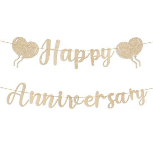 Happy Anniversary Banner, Champagner-Gold-Jubiläumsbanner Romantisches Ballon-Girlanden-Dekorationsschild für Schlafzimmer-Hochzeitsparty