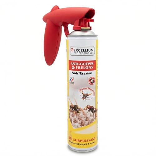 EXCELLIUM PROFESSIONNEL – Aérosol Anti-Guêpes et Frelons Foudroyant 600ml – Spécial Nids et Essaims – Jet Surpuissant 6m – Modèle Pompiers avec...