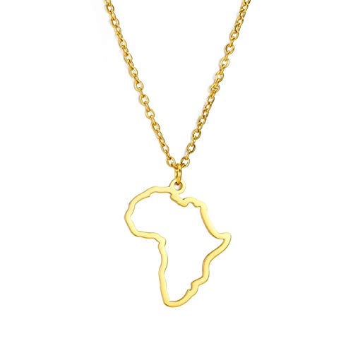 Collier avec Carte,Carte Africaine Pendentif Choker Colliers pour Femmes Afrique du Sud Chaîne Collier Bijoux De Mode Or Argent Couleur Cadeau Femmes Accessoires Vintage Pendentif, Couleur Or