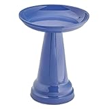 Birds Choice Ohio Stoneware Bird Bath | Pedestal Bird Bath, Stable Locking Top | Weather-Resistant Ceramic Clay, Glazed Finish | Outdoor Garden & Patio Decor | 22" H x 17" D, Summer Blue