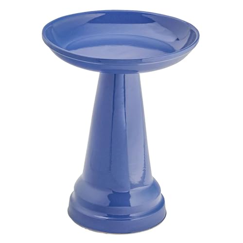 Birds Choice Ohio Stoneware Bird Bath | Pedestal Bird Bath, Stable Locking Top | Weather-Resistant Ceramic Clay, Glazed Finish | Outdoor Garden & Patio Decor | 22" H x 17" D, Summer Blue