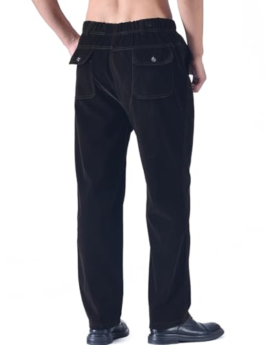 Zoulee New Men's Elastic Waist Zip Fly with Button Closure Classic-Fit Corduroy Pants3