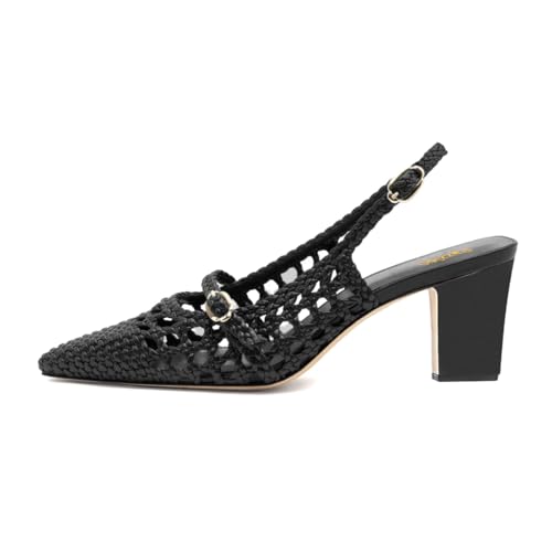 Pazzion Women's Trendy Closed Pointed Toe Mid High Heel Pumps Strap Buckle Slingback Cutout Sandals Party Prom Daily Shoes Size 4-16 US2