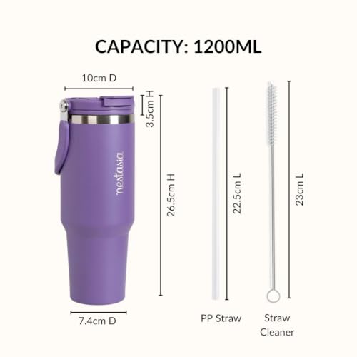 Image of Nestasia PickSip40 Tumbler with Straw & Top Handle 1.2L | Insulated Stainless Steel Sipper Water Bottle for Adults with Dual Flip Opening Sip-Swig Leakproof Lid for Office & Gym (Viva Violet)