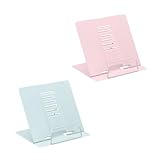 Relaxdays Buchständer, 2er Set, Leseständer 6-Fach höhenverstellbar, Kochbuchhalter mit Klemme, Küche, Stahl, blau/rosa