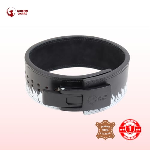 Image of 10MM UV Print Designer Lever Gym Belt | Custom Powerlifting Belt | 100% Full Grain Genuine Leather | IPF Standard | White Fire Belt with Black Buckle | Size Small
