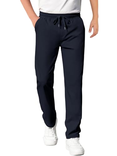 Haloumoning Boys School Uniform Chino Pants Kids Youth Drawstring Elastic Waist Twill Pants with Pockets 5-14 Years