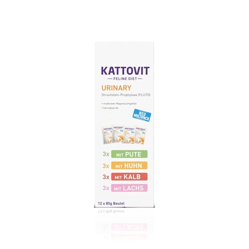 KATTOVIT - Urinary Multipack Nassfutter für Katzen | Katzen-Nassfutter als Alleinfuttermittel im Frischebeutel. Diätfutter für ausgewachsene Katzen mit Harnwegserkrankungen | 12 x 85g