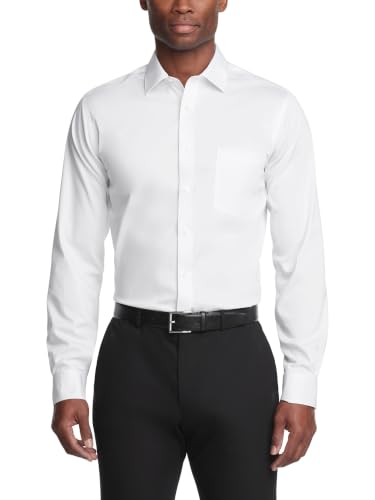 Van Heusen Men's Dress Shirt Regular Fit Ultra Wrinkle Free Flex Collar Stretch, White, 18'-18.5'...