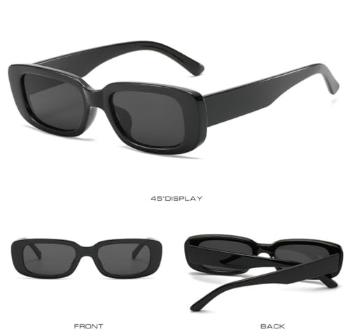 Image of IKANOO Retro Rectangle Sunglasses for Women Men Small Square Frame Trendy Y2K 90's Black Sunglasses