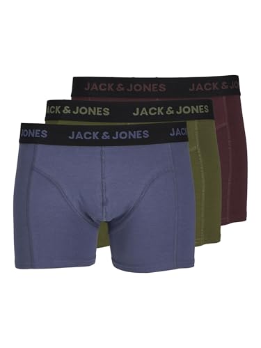 JACK&JONES Herren Jacjerry Solid Trunks 3 Pack Boxershorts, Cypress/Pack:Vineyard Wine-Nightshadow Blue, XL (3er Pack) 1