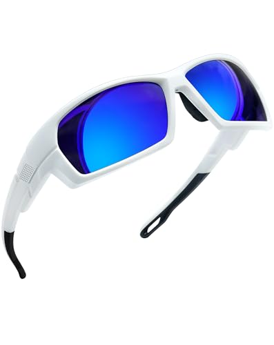 Joopin Lunettes de Soleil Sport Polarisées Homme Femme Blanche Bleu