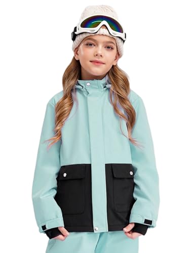 TiaoBug Kids Girl's Winter Waterproof Windproof Coat Color Block Ski Hooded Jacket Warm Raincoat Outerwear