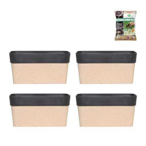 NATURAL EARTH® Arty Rectangle Eco Friendly Balcony Planter Set with Free 1 Kg Vermicompost | Durable Railing Hanging Pots for Plants | Indoor Outdoor Decorative Garden Planter (Black, Pack of 4)
