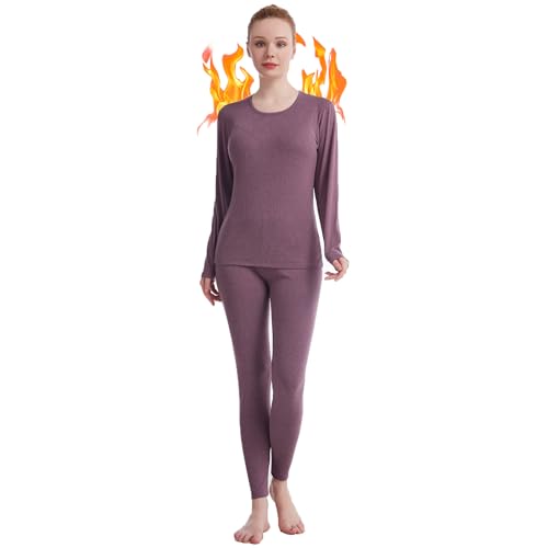 Fomolom Thermounterwäsche Damen einfarbig ultraweich Lange Thermo Unterhose Skiunterwäsche Warme Thermowäsche Set
