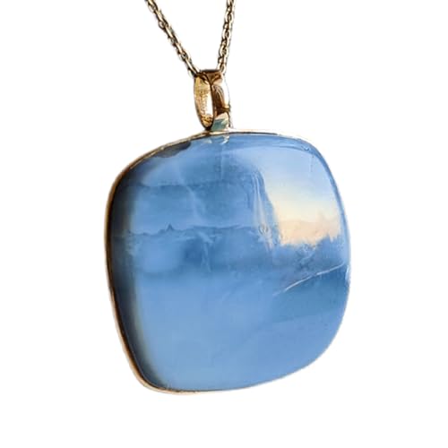 Colgante de ópalo azul natural cuadrado de 26mm en plata 925 con cadena
