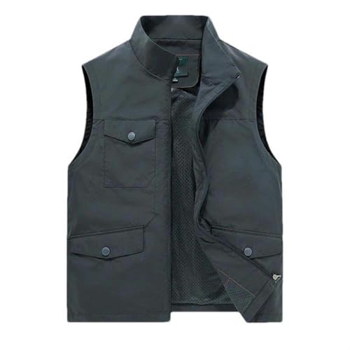 Chaleco de malla para hombre JXQXHCFS con múltiples bolsillos y cuello alto para verano