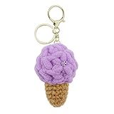 Elechobby Fluffy Colorful Ice Cream Keychain - Cute Cartoon Dessert Keyring for Women,Cute Cone Charm Bag Accessory,Sweet Gift (Grape)