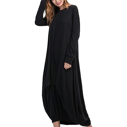 Women Maxi Long Dress Long Sleeve Crew Neck Loose Relaxed Casual Lantern Dress2