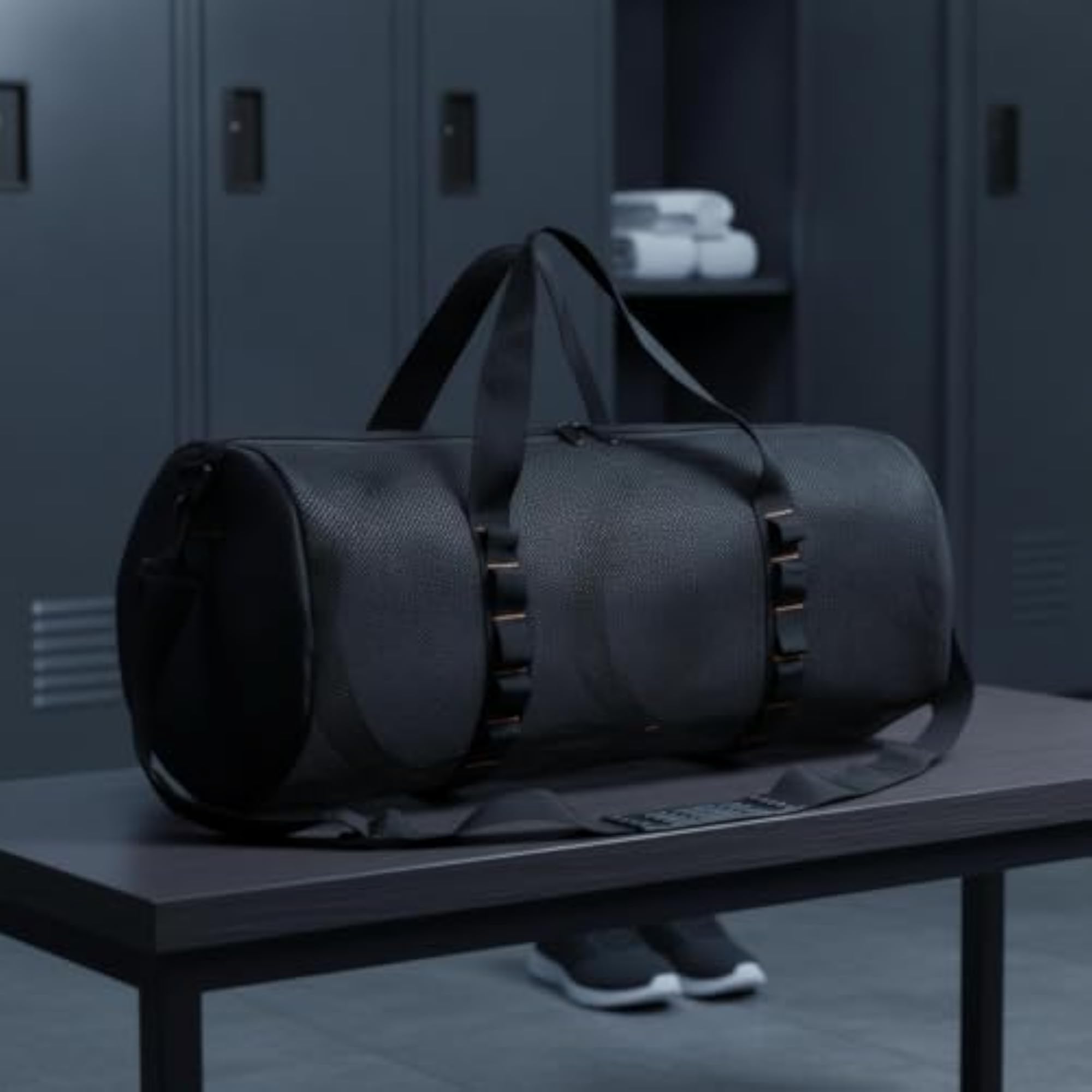 Cylindrical Mesh Swim and Travel Bag, Black