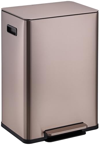 SIMPLI-MAGIC Infinity Edge 60 Liter / 16 Gallon Rectangular Hands-Free Extra Large Kitchen Step Trash Can, Soft-Close Single Lid Recycling Bin, Stainless Steel, Rose Gold, 79681