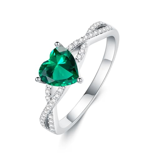 Laboratory Grown Green Emerald Ring 925 Sterling Silver 6.5 x 6.5mm Heart Cut Emerald Infinity Ring for Women