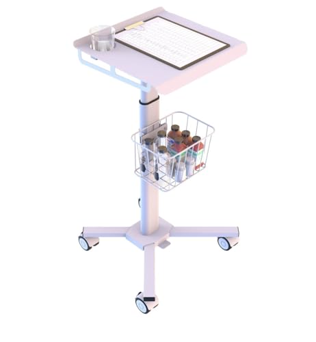 Mount Plus C01 Height Adjustable Mobile Medical Tablet Cart with Wheels and Tablet Enclosure Basket Storage | Medical Trolley for Hospital Clinic Beauty Salon | Pneumatic Mobile iPad Workstation by Mount Plus - Image 5