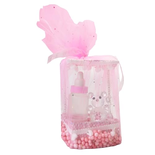 مجموعة هدايا لحفلات السبوع بتصميم دب وببرونة للبنات من ويلكم بيبي، بينك
