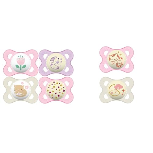 MAM Pacifiers 0-6 Months 4-Pack with Glow-in-Dark + 2-Pack Self-S...