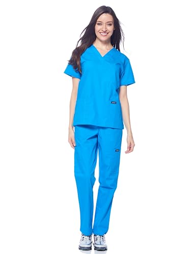 Dagacci Scrubs Medical Uniform Women and Man Scrubs Set Medical Scrubs Top and Pants, Turquoise, XX-Large