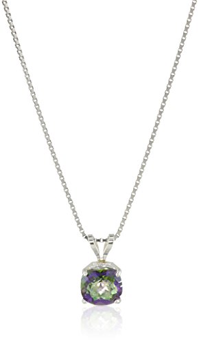 Amazon Collection 925 Sterling Silver 6Mm Cushion Cut November Birthstone Mystic Topaz Solitaire Pendant Necklace For Women With 18 Inch Box Chain #TOP6