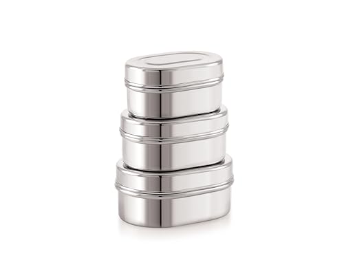 Image of Tosaa Capsule shaped Multi- Purpose Stainless Steel Food Storage Container, Airtight, Durable & Portable for Home, Travel, or Outdoor Use, pack of - 3