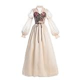 Fiamll Damen Mittelalterliche Kleid Puffärmel Mittelalter Party Kostüm Maxikleid Kleid Rokoko Viktorianischen Königin Kostüm Prinzessin Renaissance Bodenlänge Kleider Aprikose 3XL