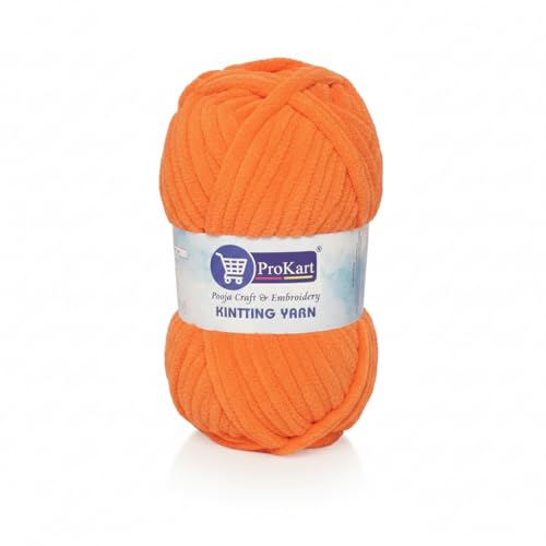 Image of ProKart Premium Blankie Wool, Plush & Cuddly, Chenille Yarn Supersoft Hand Knitting Wool Ball | Blanket Thick /Mottu Yarn Ball Suitable for Hand Knitting and Crocheting (Bright Orange, 100gms x 4 Pack)
