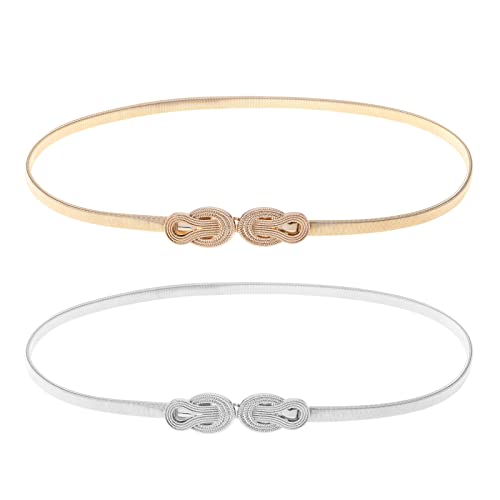 Create idea 2PCS Stretch Skinny Waist Belts Women Adjustable Slim Thin Belt Metal Belt with Interlock Buckle for 68-90cm Waist Size Shirt Dress Sweater Gold & Silver