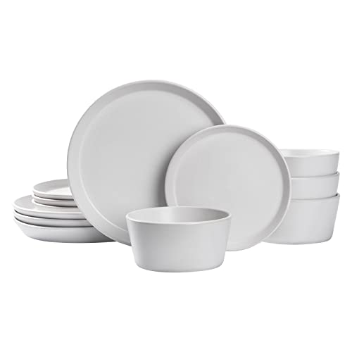 Boboym Dinnerware Set,12 Piece Stoneware Dinnerware Set For 4, Kitchen Plates And Bowls Set,White Dinner Set,Small Dot #TOP25