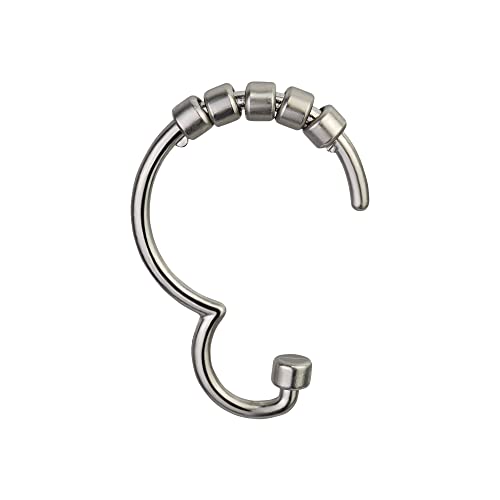 Splash Home Dekorative Epsilon Duschvorhanghaken, rostbeständige Metallvorhangringe, für Badezimmerstangen und Vorhang, 12er Set Haken - Satin Nickel Cover