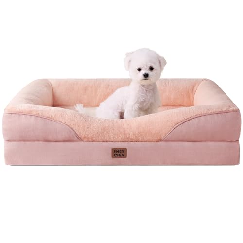 EHEYCIGA 犬 ベッド ペット 犬用ベッド 洗える 防水 猫 ベッド 高反発 S 小型犬 中型犬 クッション 取り外せるカバー 滑り止め （ピンク, 61x45x15cm）