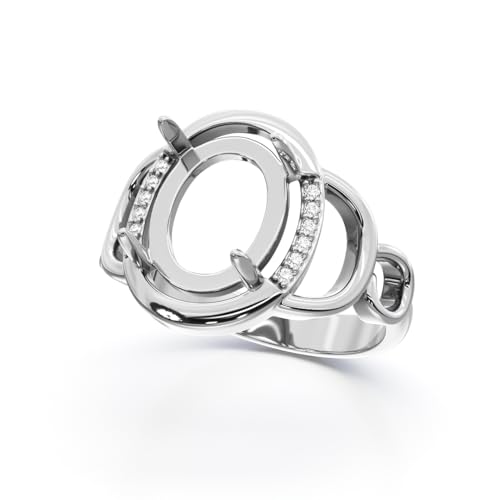 Silver Ring Blank 9x7 mm Halo Cubic Zirconia 925 Fine Jewelry Mounting