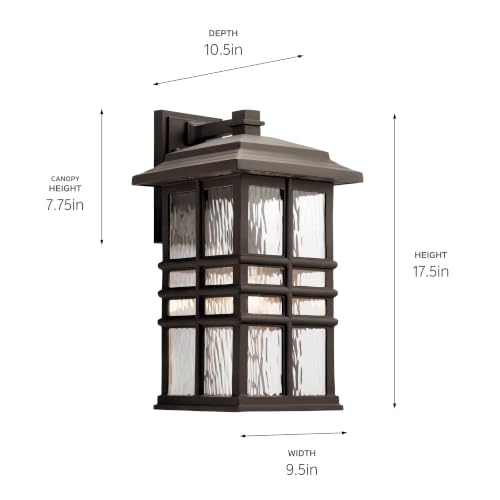 Kichler Beacon Square 17.5" 1 Light Outdoor Wall Light with Clear Hammered Glass in Olde Bronze® by Kichler - Used condition - Image 8