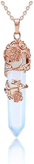 JOVIVI Opalite Crystal Healing Pendant Necklace for Women, Vintage Rose Gold Flower Wrapped Hexagonal Gemstone Healing Point Chakra Stone Necklace Energy Balacing Jewellery Gifts