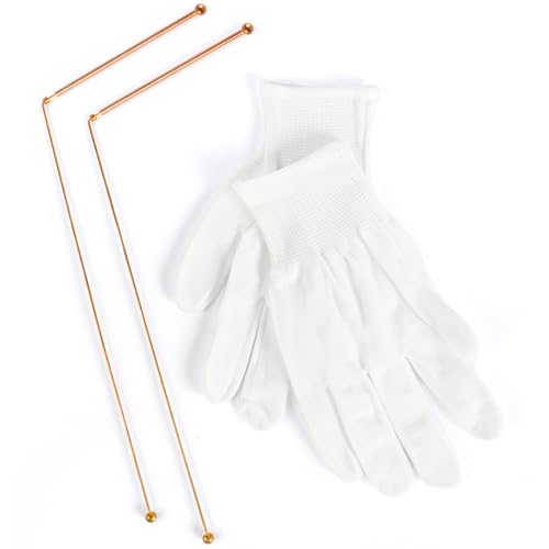 Copper Dowsing Rods – 99.9% Pure Copper 2PCS Divining Rods+Gloves – for Ghost Hunting Tools, Divining Water, Treasure, Buried Items Etc