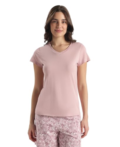 Image of Jockey RX12 Women Micro Modal Cotton Relaxed Fit Solid V Neck Half Sleeve T-Shirt