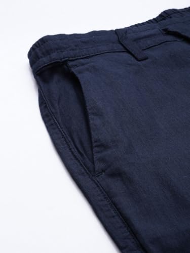 Image of The Indian Garage Co Men Slim Fit Solid Mid-Rise Elasticated Linen Trousers