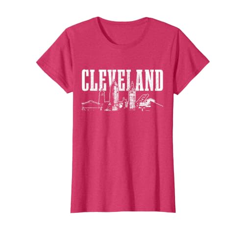Cleveland Ohio Skyline Pride Vintage Cleveland T-Shirt, Women, Red Heather, X-Small