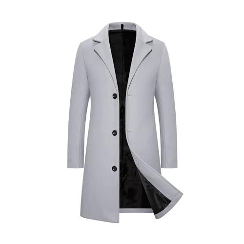 Men's Wool Blend Pea Coat Warm Winter Trench Coats Notched Collar Single Breasted Overcoat Topcoat for Business Work