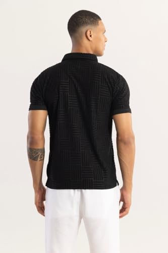 Image of SNITCH Men T-Shirts | Textured Self-Design Slim Fit Polo T-Shirt | 100% Polyester, Buttoned Closure, Half Sleeve, Casual Wear, Street Wear, College Wear
